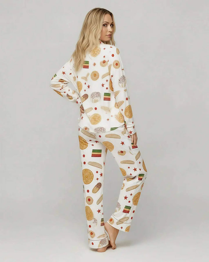 SOLACE CHICItalian Cookies Desserts Print Pajama Set