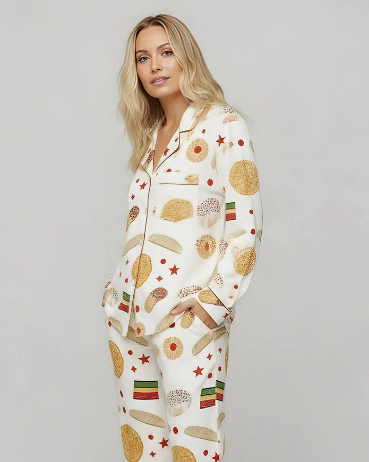 SOLACE CHICItalian Cookies Desserts Print Pajama Set