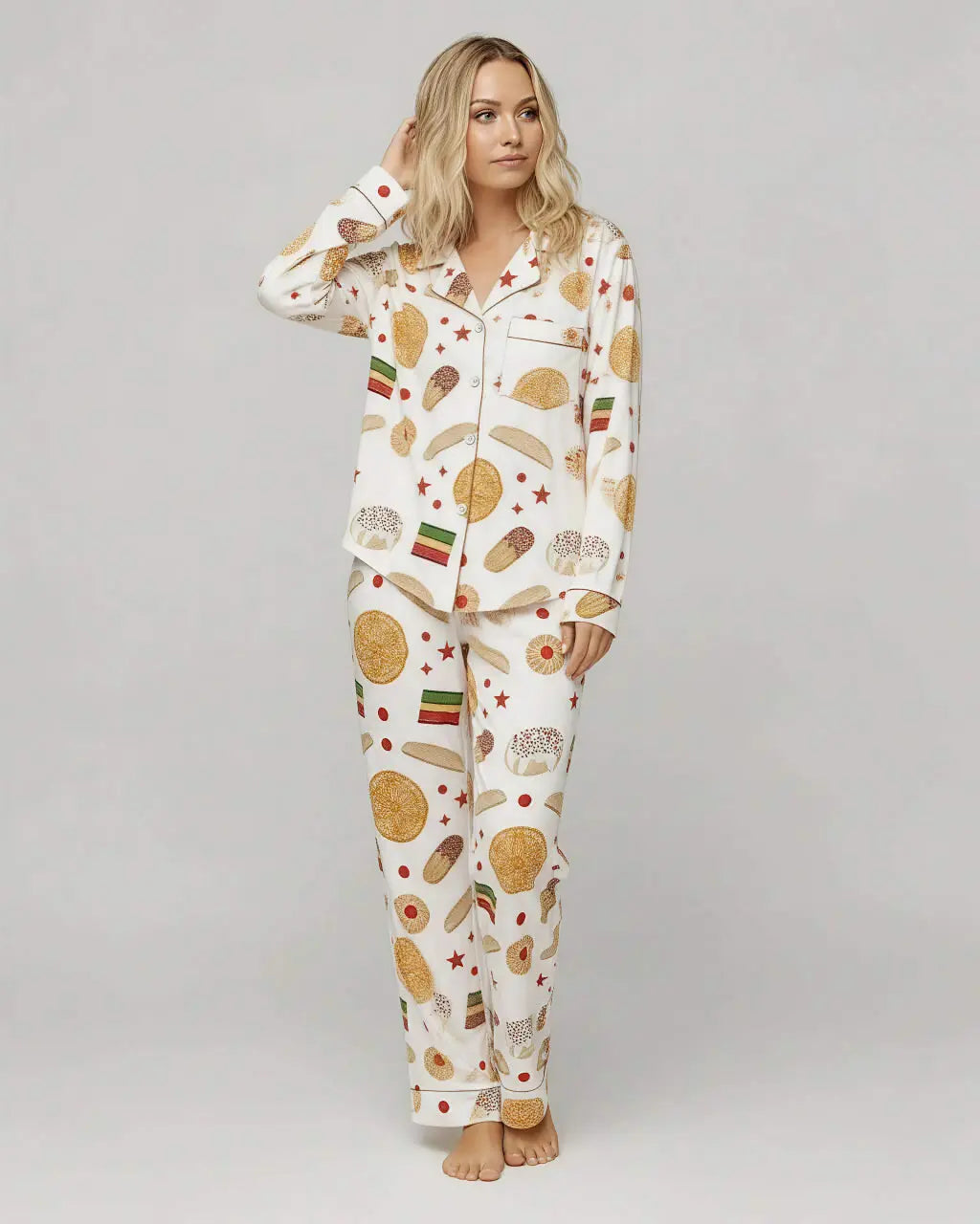 SOLACE CHICItalian Cookies Desserts Print Pajama Set