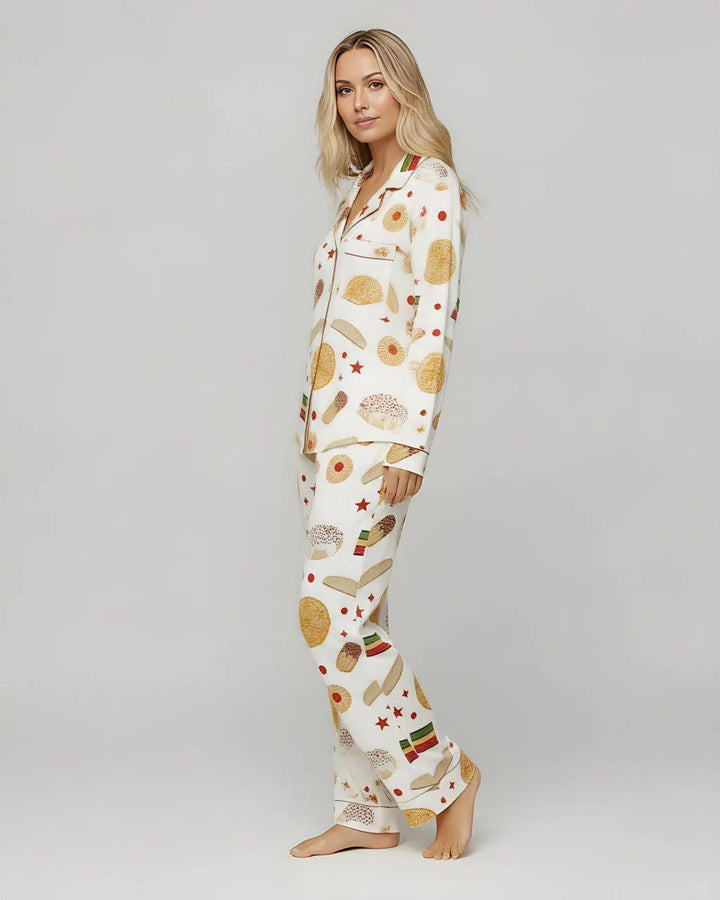 SOLACE CHICItalian Cookies Desserts Print Pajama Set