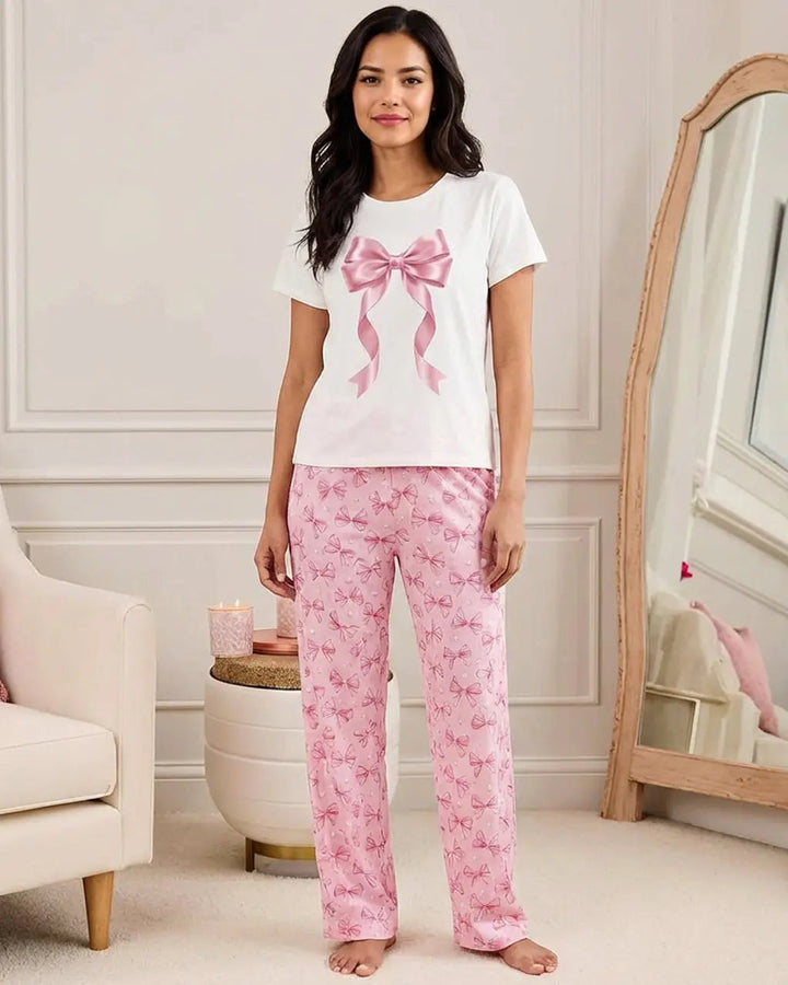 SOLACE CHICRibbon Bow Top And Pants Lounge Set