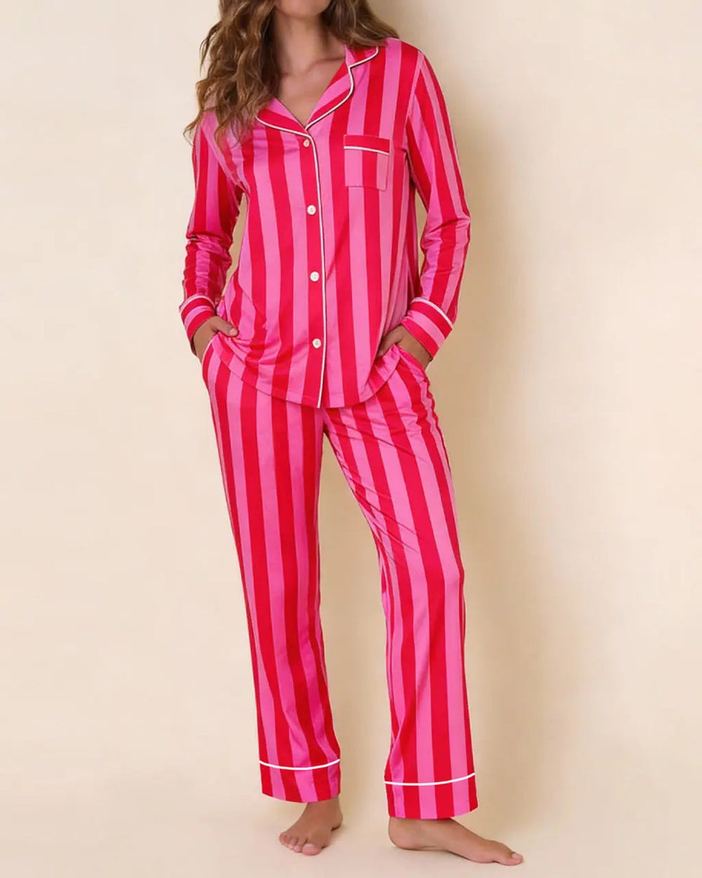 SOLACE CHICCandy Stripe Satin Pajama Set