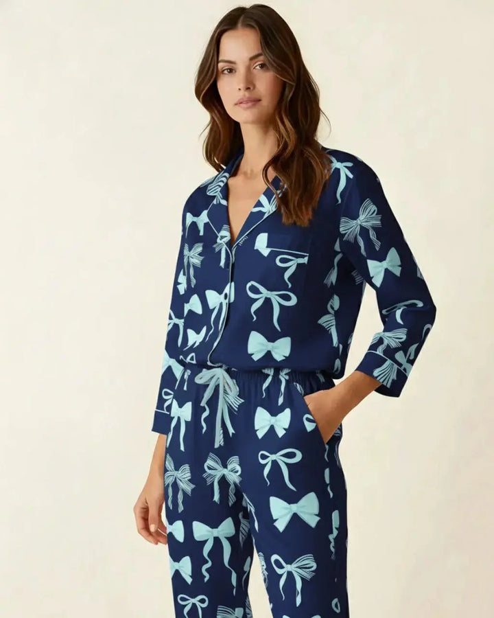 SOLACE CHICButtery Soft Bow Print Pajama Set