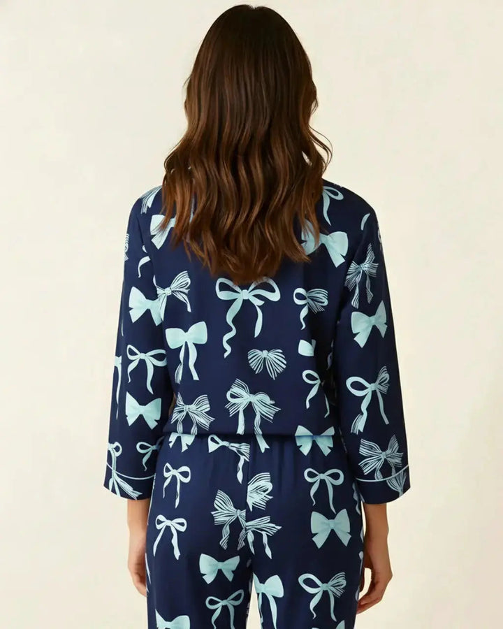 SOLACE CHICButtery Soft Bow Print Pajama Set