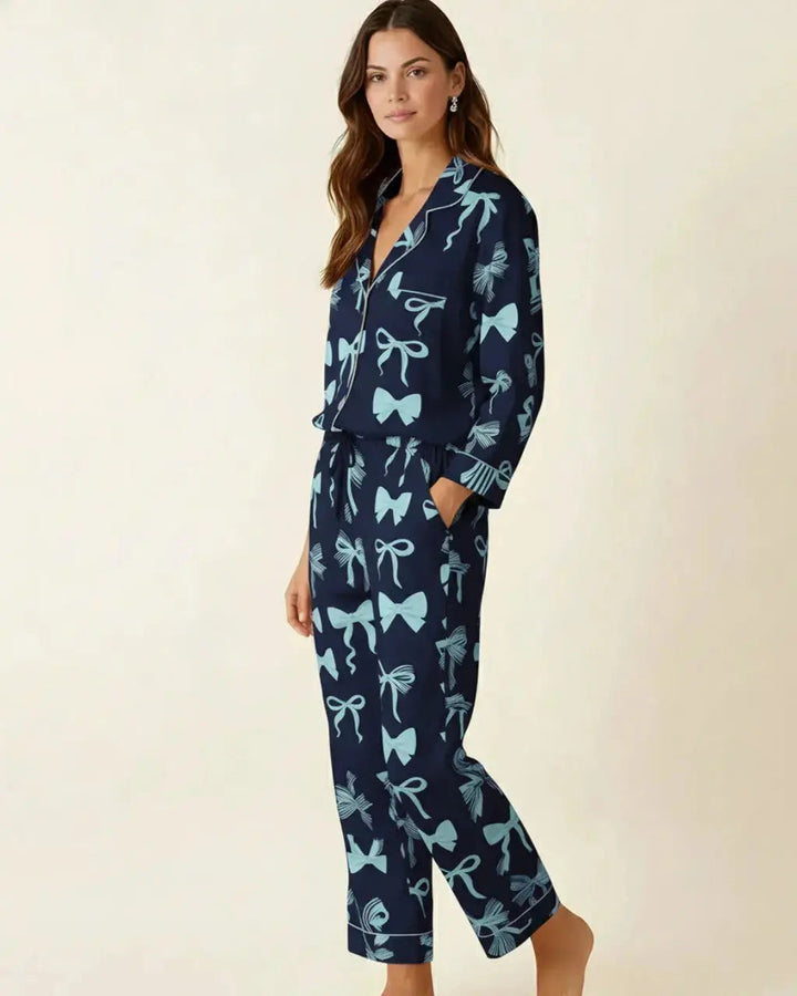 SOLACE CHICButtery Soft Bow Print Pajama Set