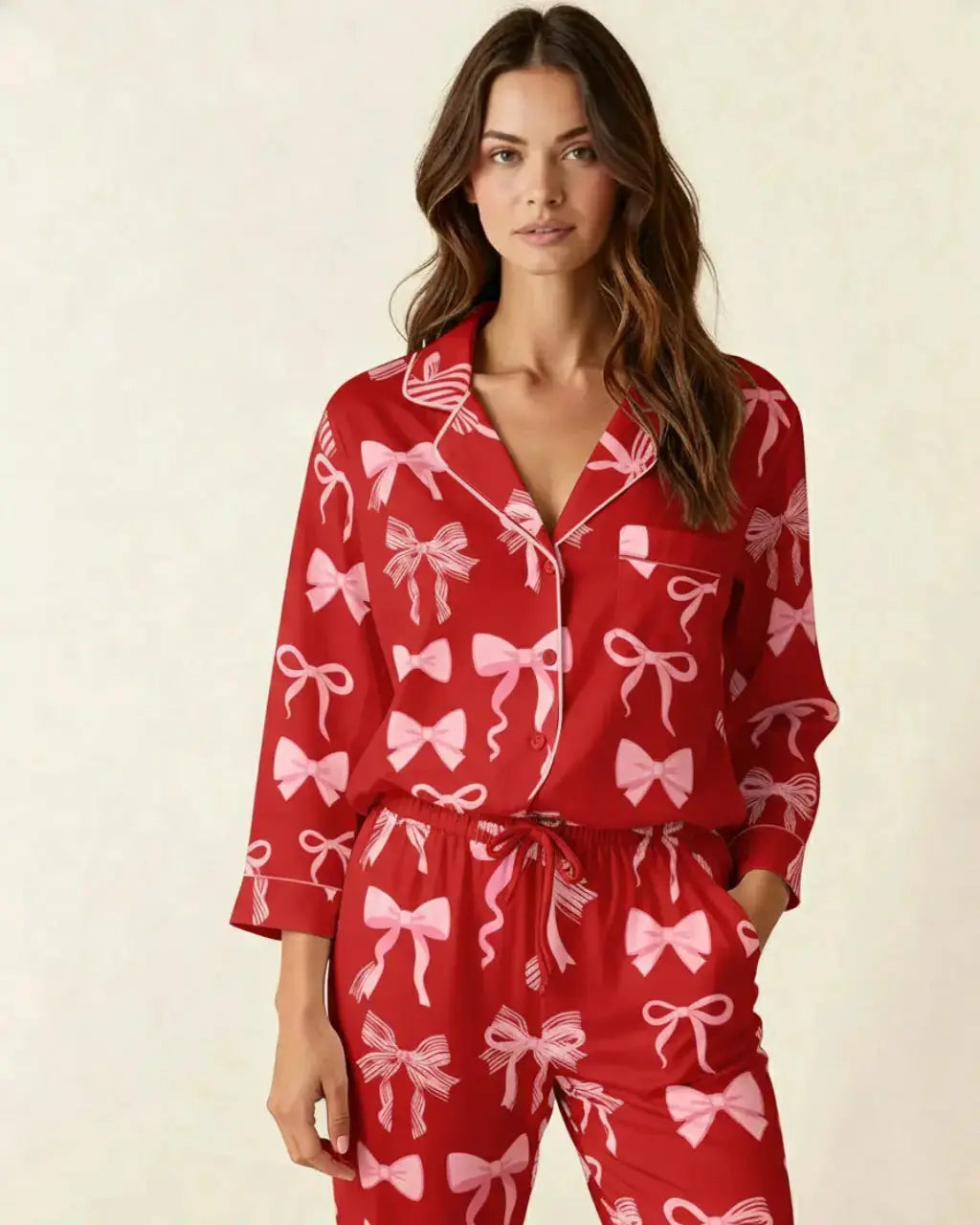 SOLACE CHICButtery Soft Bow Print Pajama Set