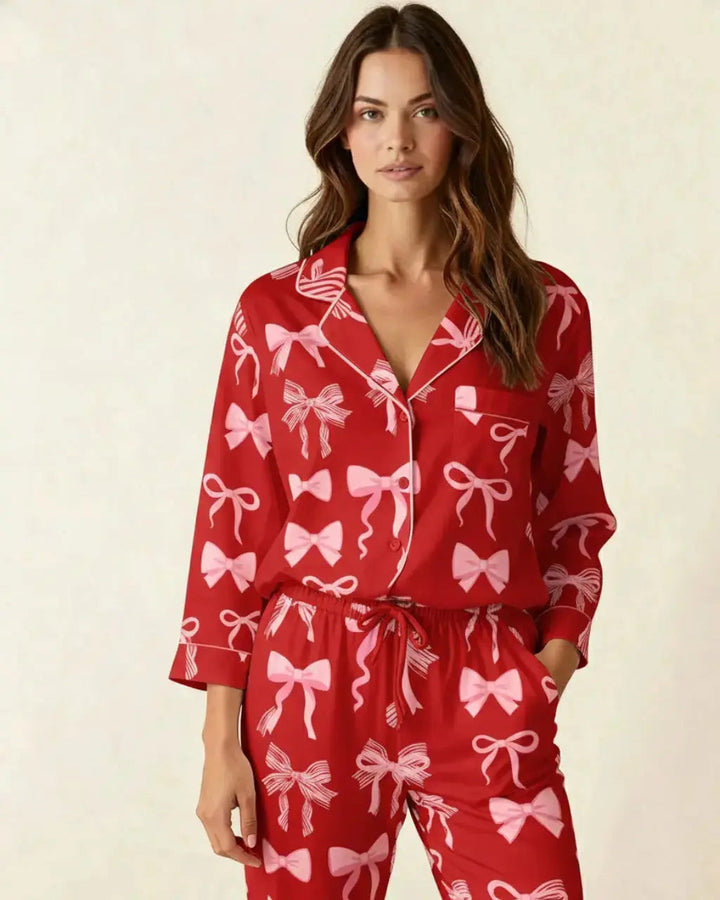 SOLACE CHICButtery Soft Bow Print Pajama Set