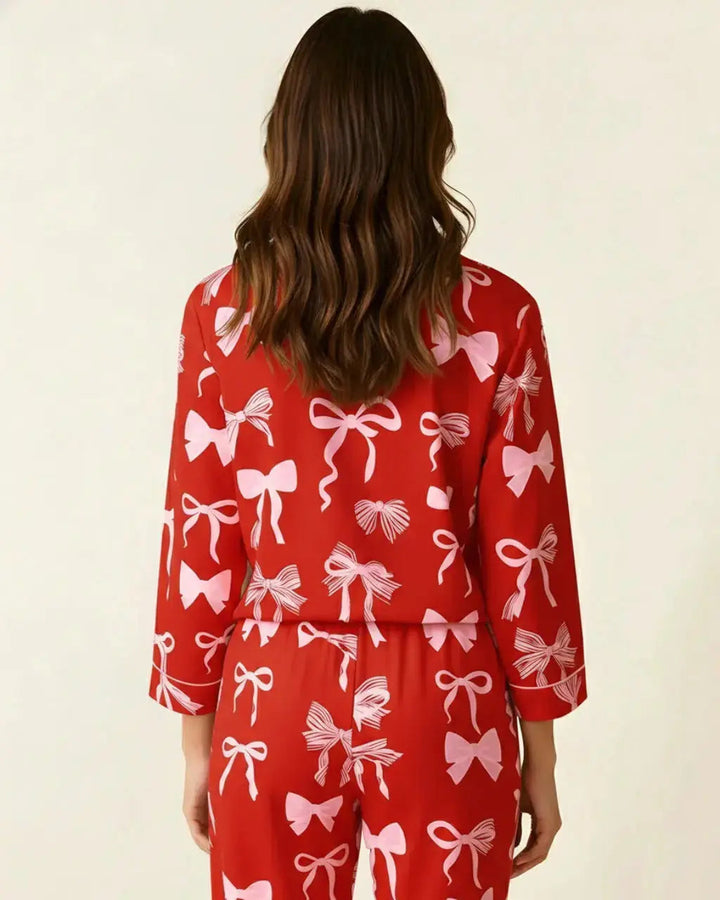 SOLACE CHICButtery Soft Bow Print Pajama Set