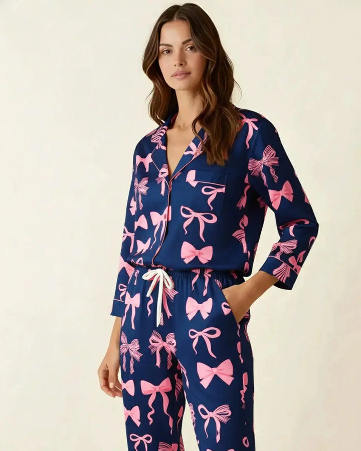 SOLACE CHICButtery Soft Bow Print Pajama Set