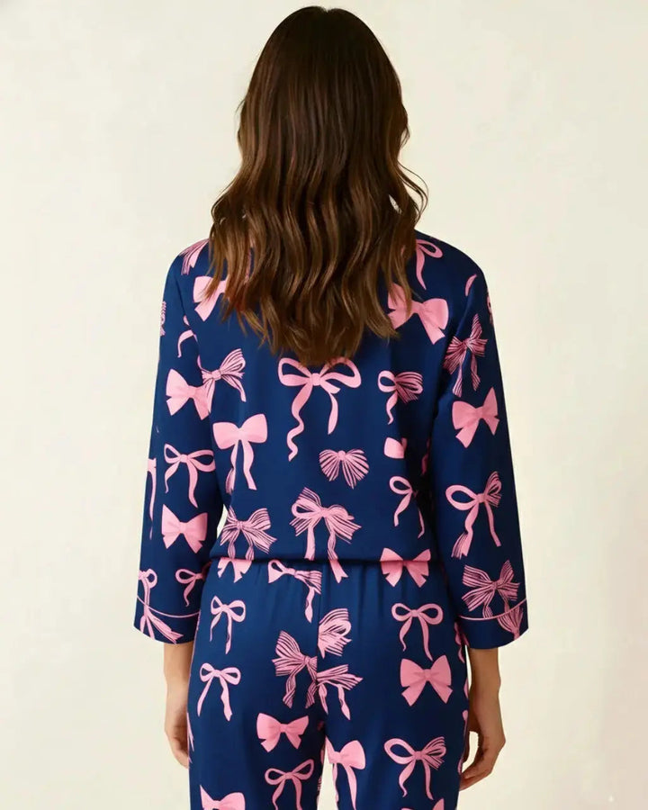 SOLACE CHICButtery Soft Bow Print Pajama Set