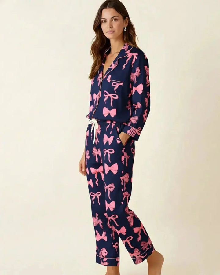 SOLACE CHICButtery Soft Bow Print Pajama Set