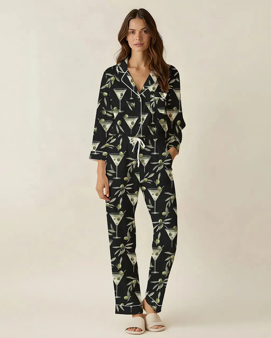 SOLACE CHICBlack Martini Print Pajama Set