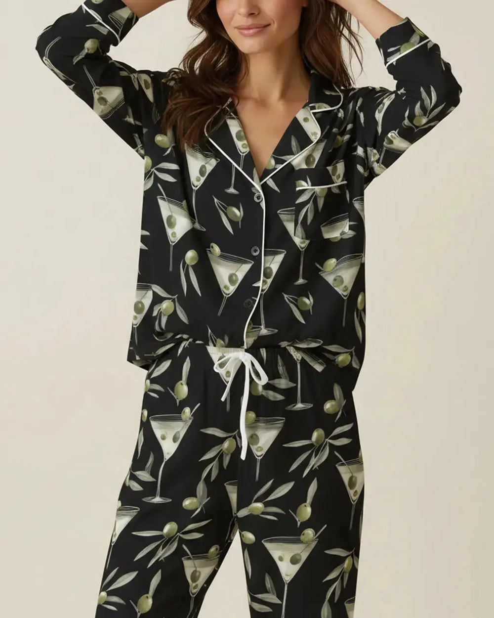 SOLACE CHICBlack Martini Print Pajama Set