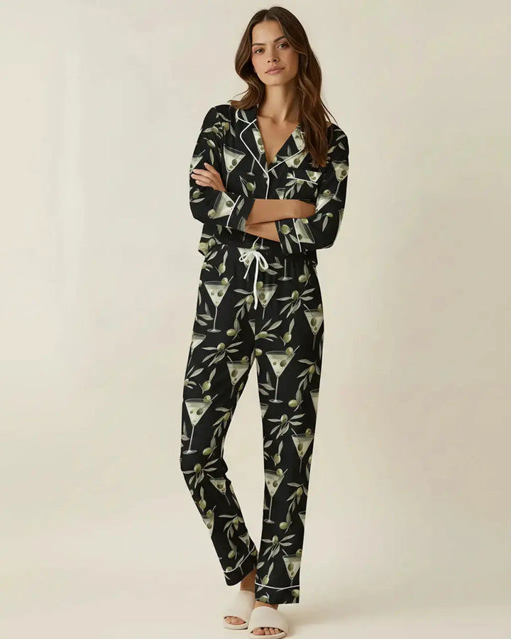 SOLACE CHICBlack Martini Print Pajama Set