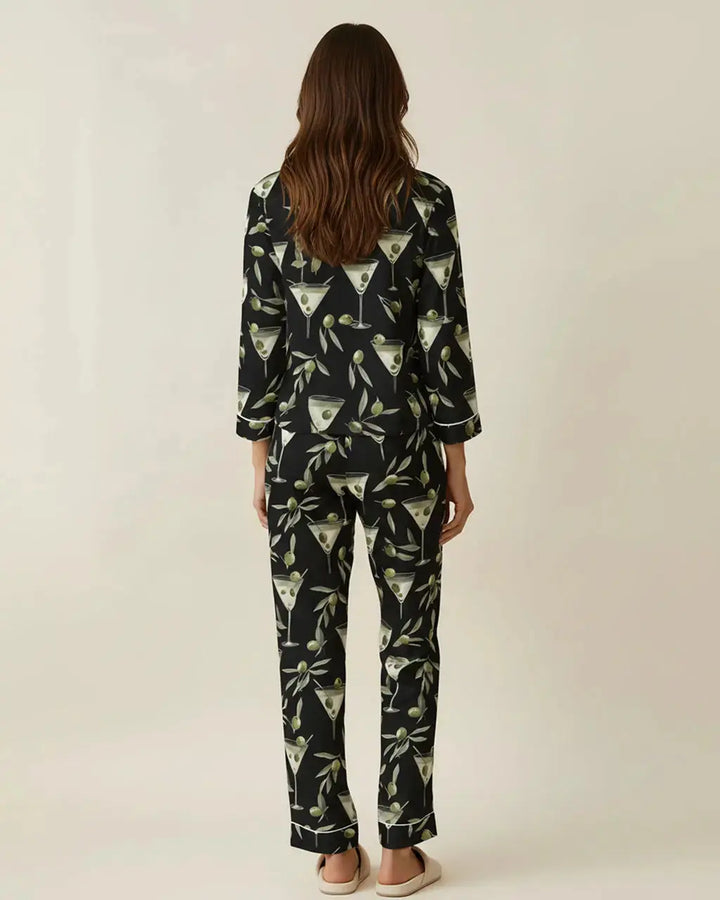 SOLACE CHICBlack Martini Print Pajama Set