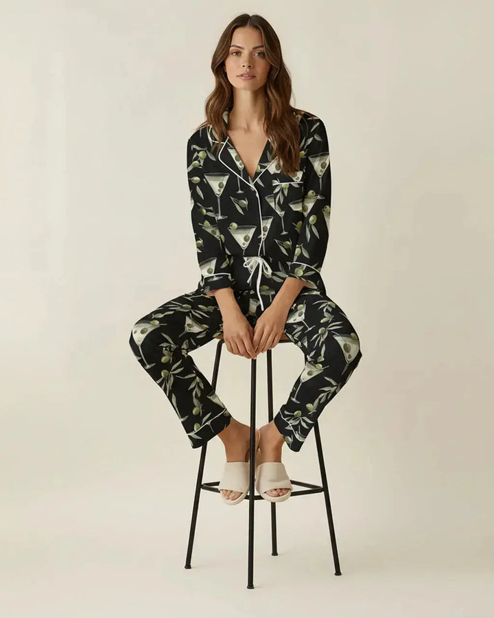 SOLACE CHICBlack Martini Print Pajama Set