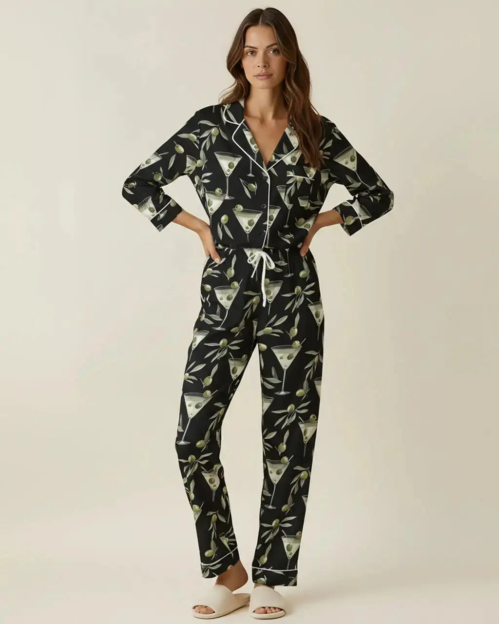 SOLACE CHICBlack Martini Print Pajama Set