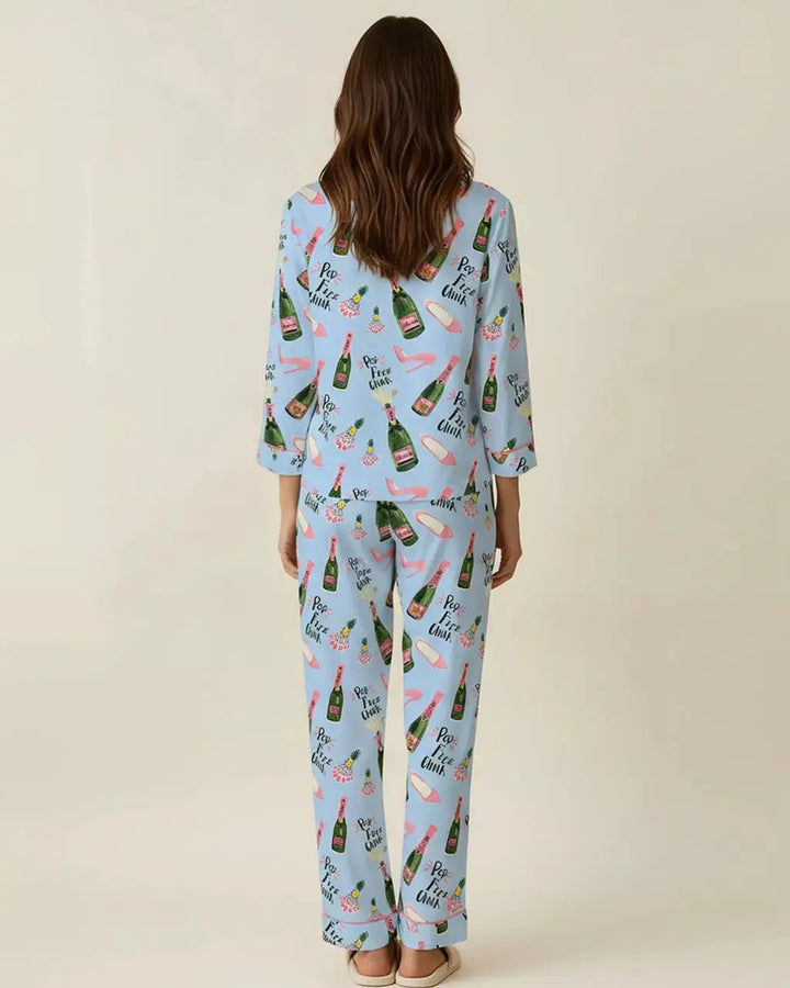 SOLACE CHICChampagne High Heels Pattern Pajama Set