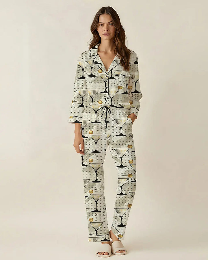 SOLACE CHICOlive Martini Drinking Pattern Pajama Set