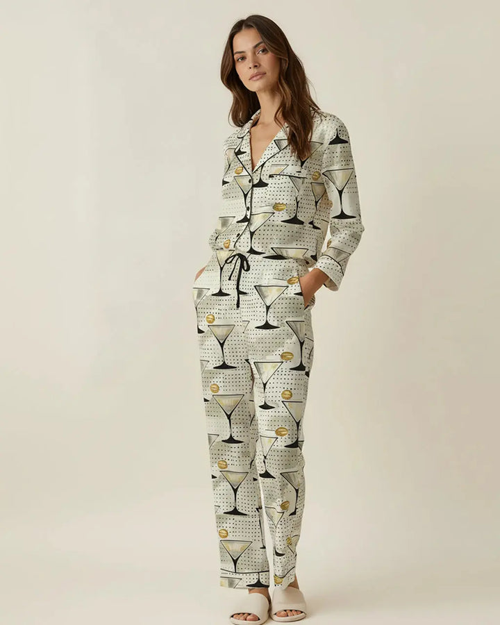 SOLACE CHICOlive Martini Drinking Pattern Pajama Set