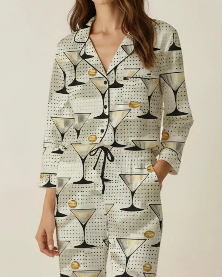 SOLACE CHICOlive Martini Drinking Pattern Pajama Set