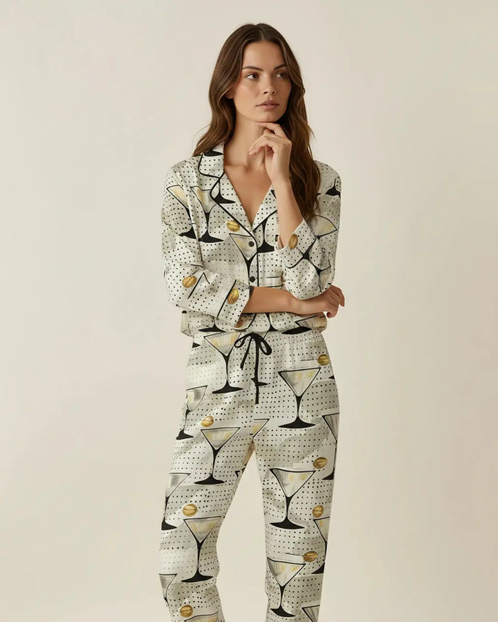 SOLACE CHICOlive Martini Drinking Pattern Pajama Set