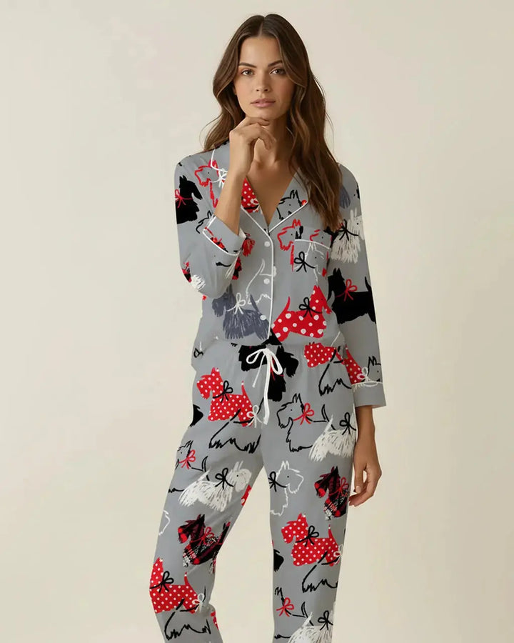 SOLACE CHICScottie Dog Pattern Pajama Set