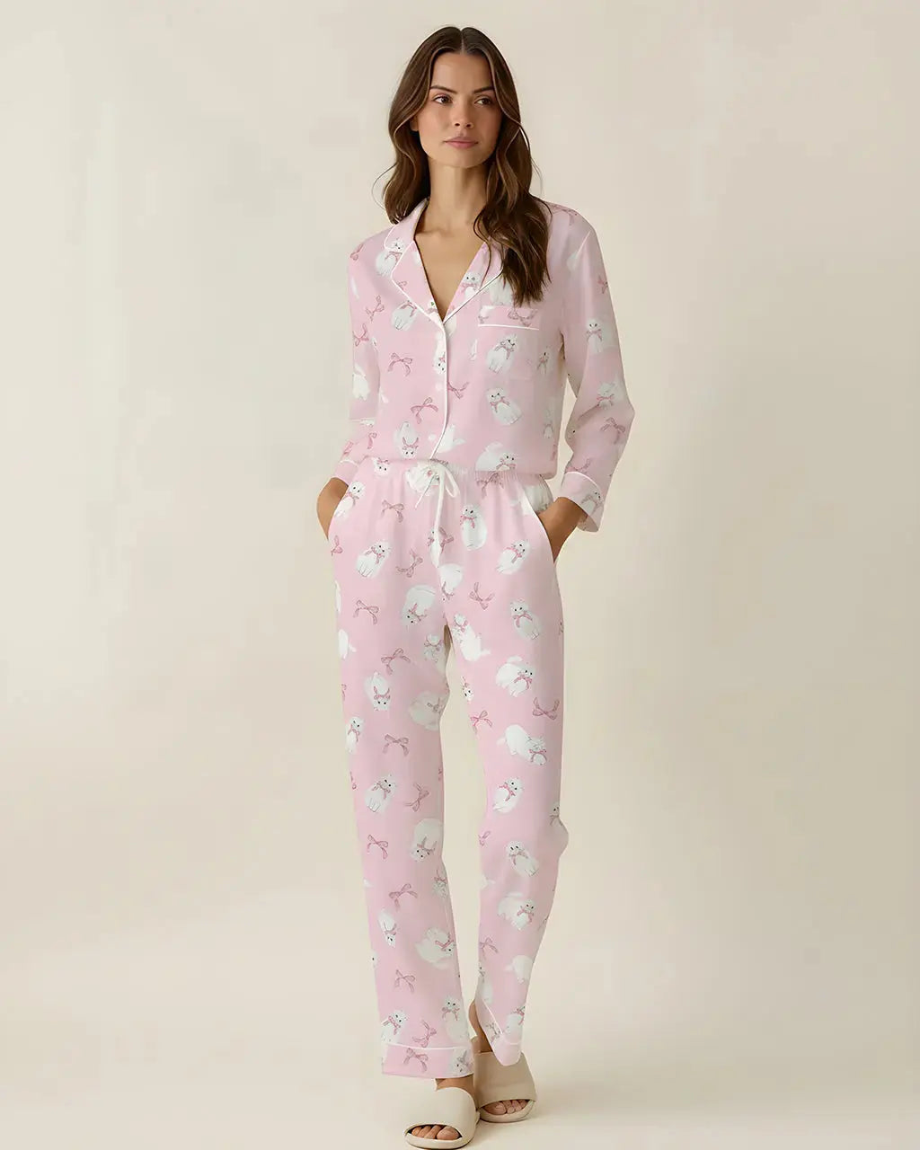 SOLACE CHICBow-Tie Cat Print Pajama Set