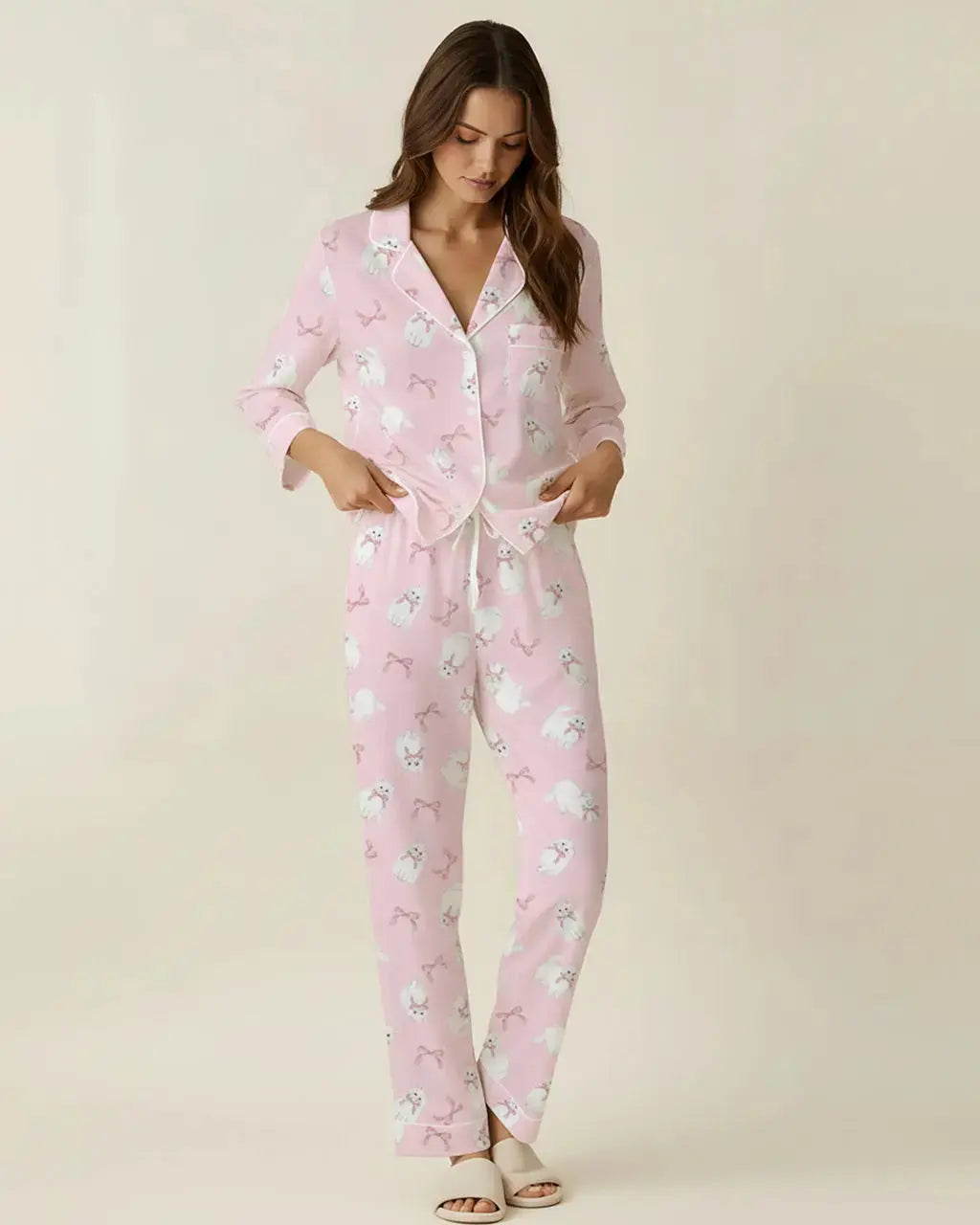 SOLACE CHICBow-Tie Cat Print Pajama Set