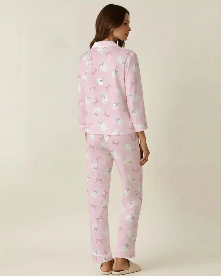 SOLACE CHICBow-Tie Cat Print Pajama Set