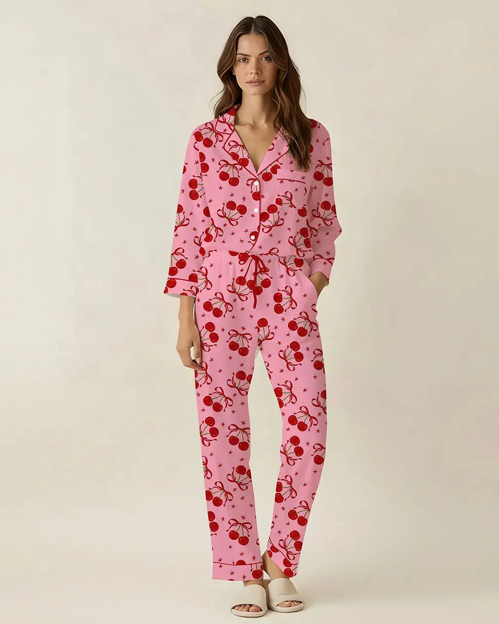 SOLACE CHICCherry Bow Pattern Pajama Set