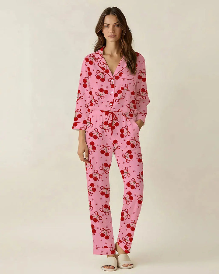 SOLACE CHICCherry Bow Pattern Pajama Set