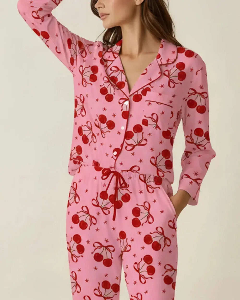 SOLACE CHICCherry Bow Pattern Pajama Set