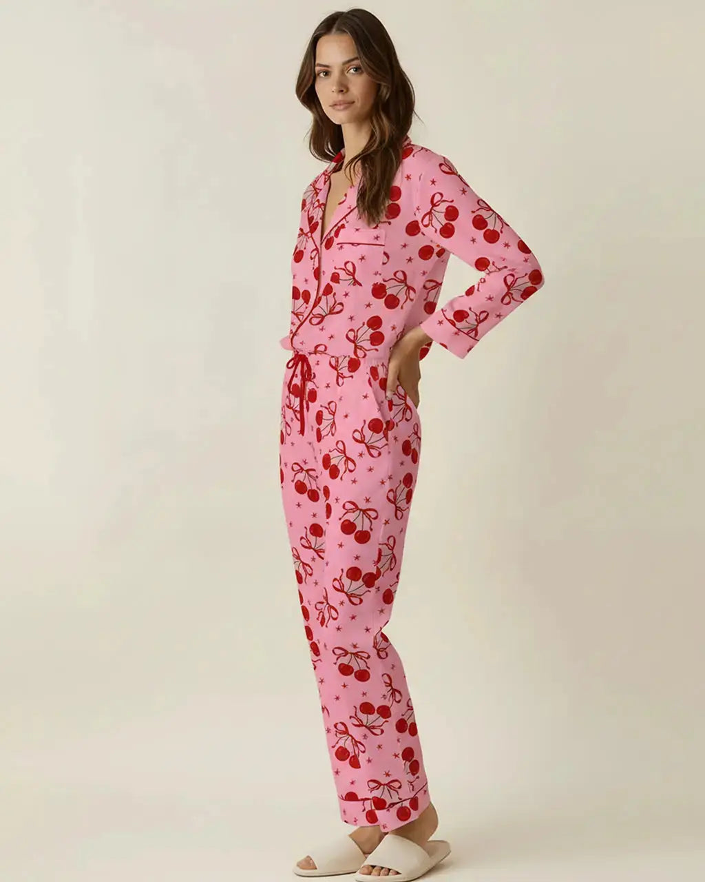 SOLACE CHICCherry Bow Pattern Pajama Set