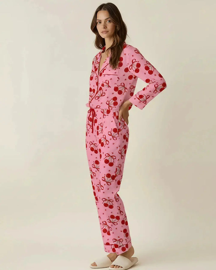 SOLACE CHICCherry Bow Pattern Pajama Set