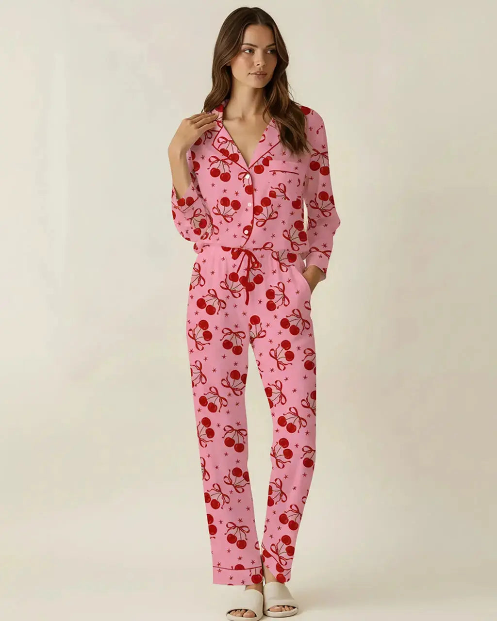 SOLACE CHICCherry Bow Pattern Pajama Set