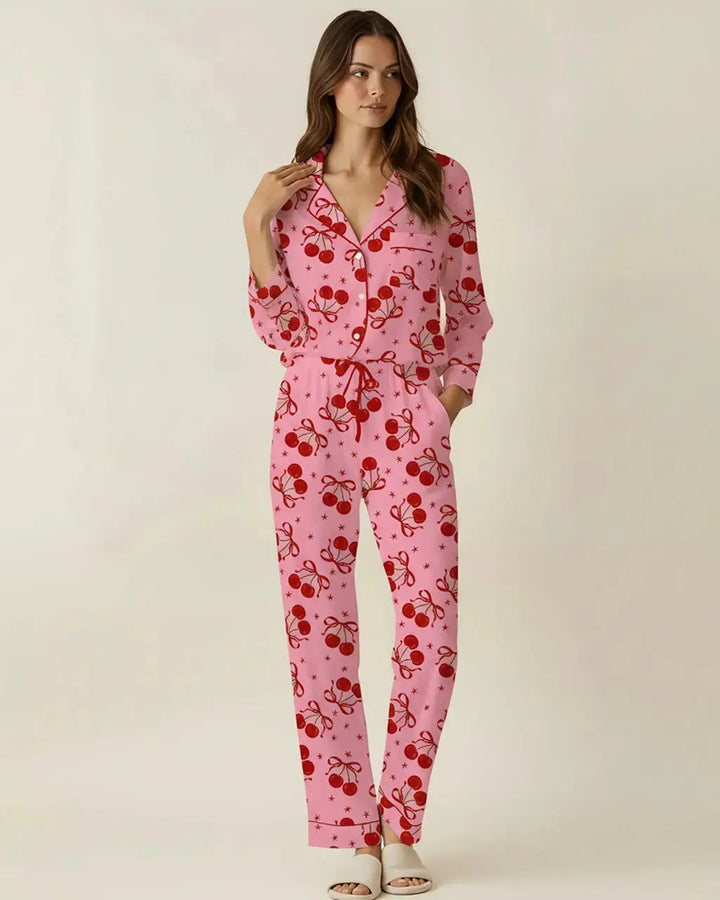 SOLACE CHICCherry Bow Pattern Pajama Set