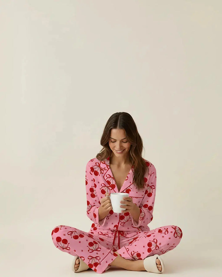 SOLACE CHICCherry Bow Pattern Pajama Set