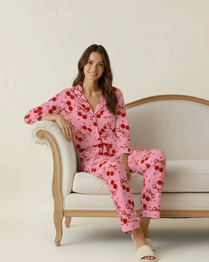 SOLACE CHICCherry Bow Pattern Pajama Set