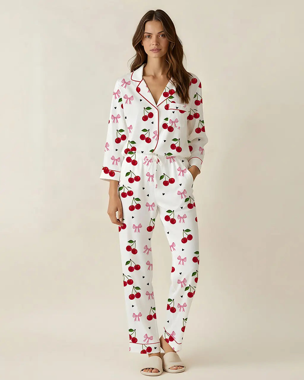 SOLACE CHICCozy Cherry Pattern Pajama Set