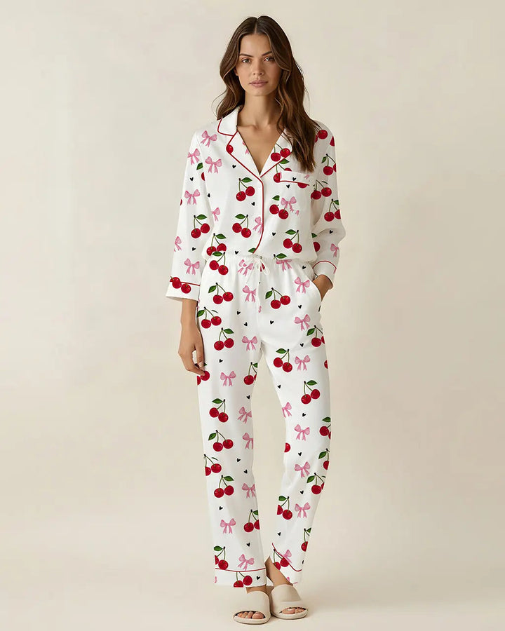SOLACE CHICCozy Cherry Pattern Pajama Set