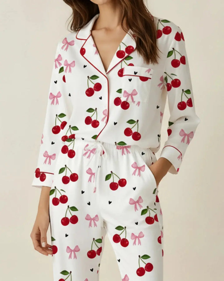 SOLACE CHICCozy Cherry Pattern Pajama Set