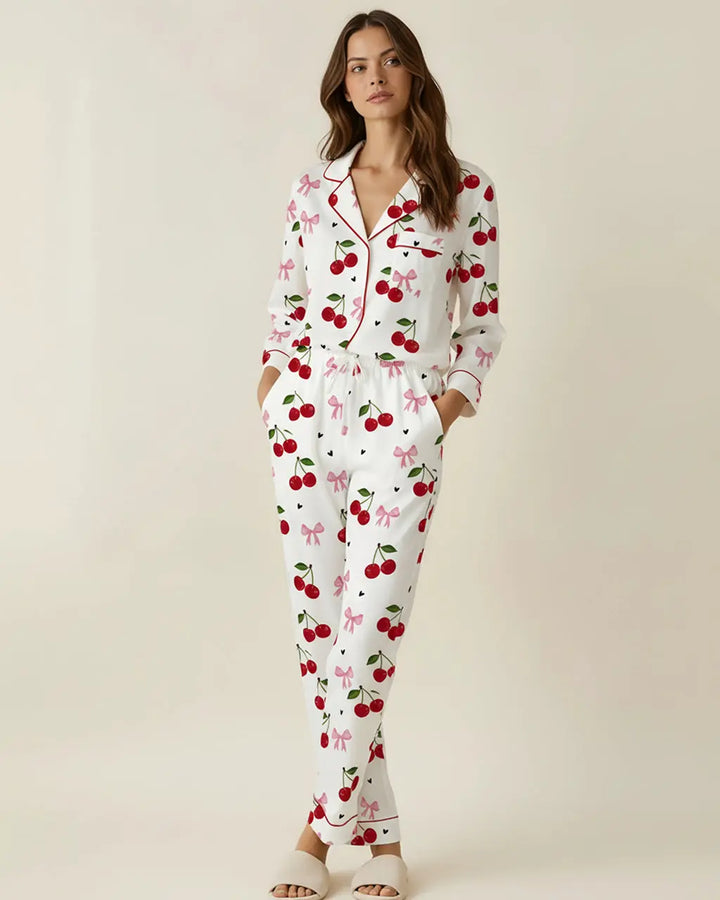 SOLACE CHICCozy Cherry Pattern Pajama Set