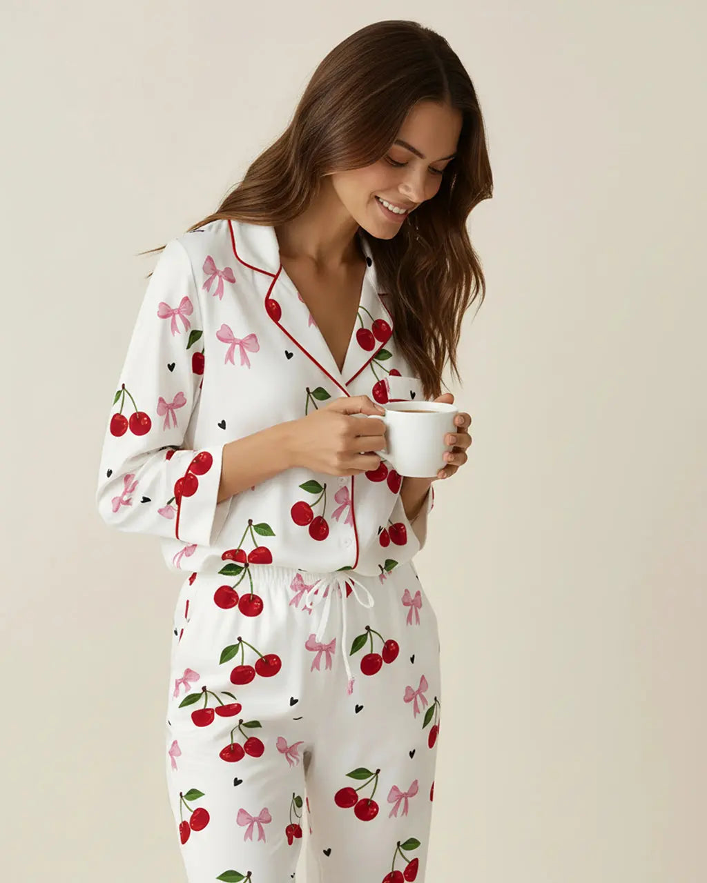 SOLACE CHICCozy Cherry Pattern Pajama Set