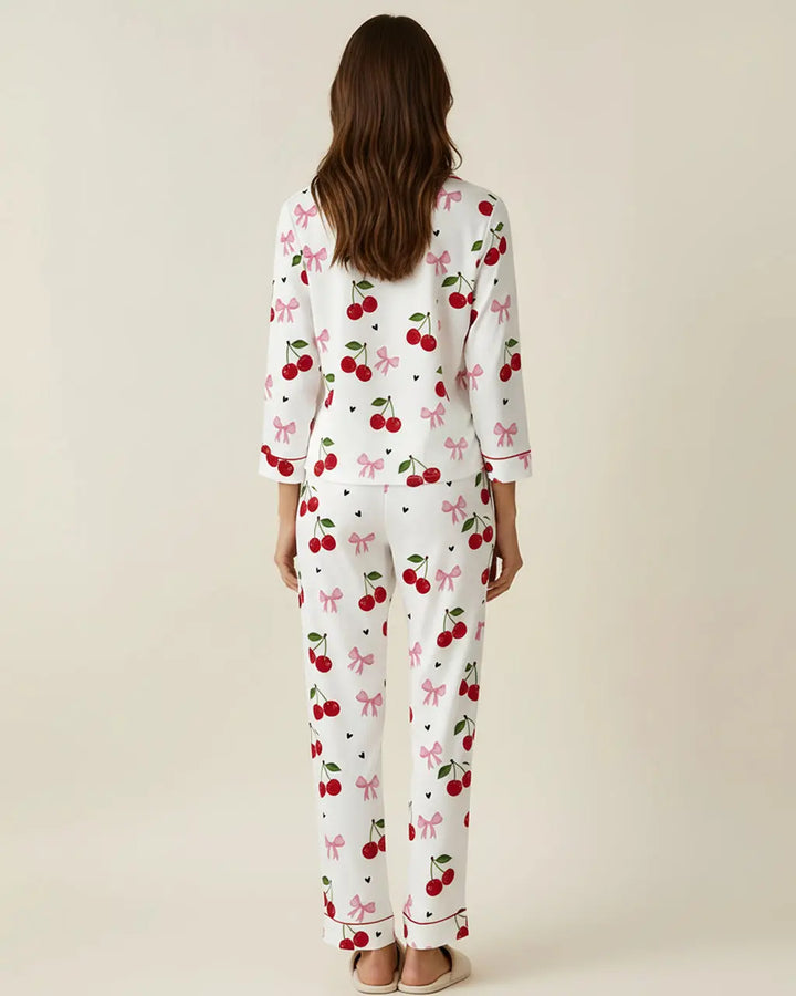 SOLACE CHICCozy Cherry Pattern Pajama Set