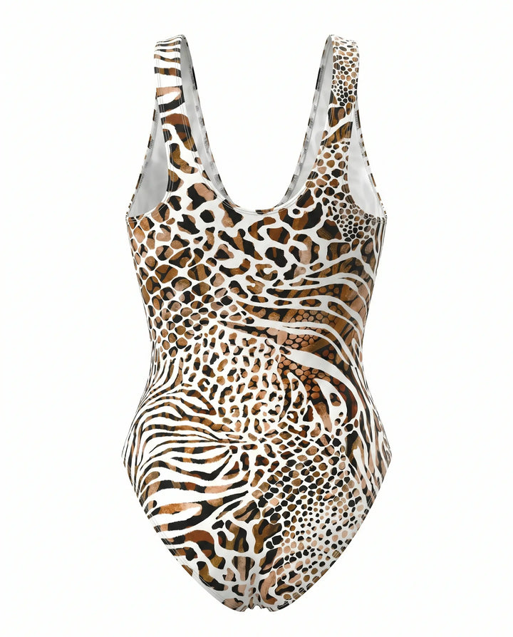 SOLACE  Leopard Print Halter Neck Keyhole One-Piece Swimsuit 