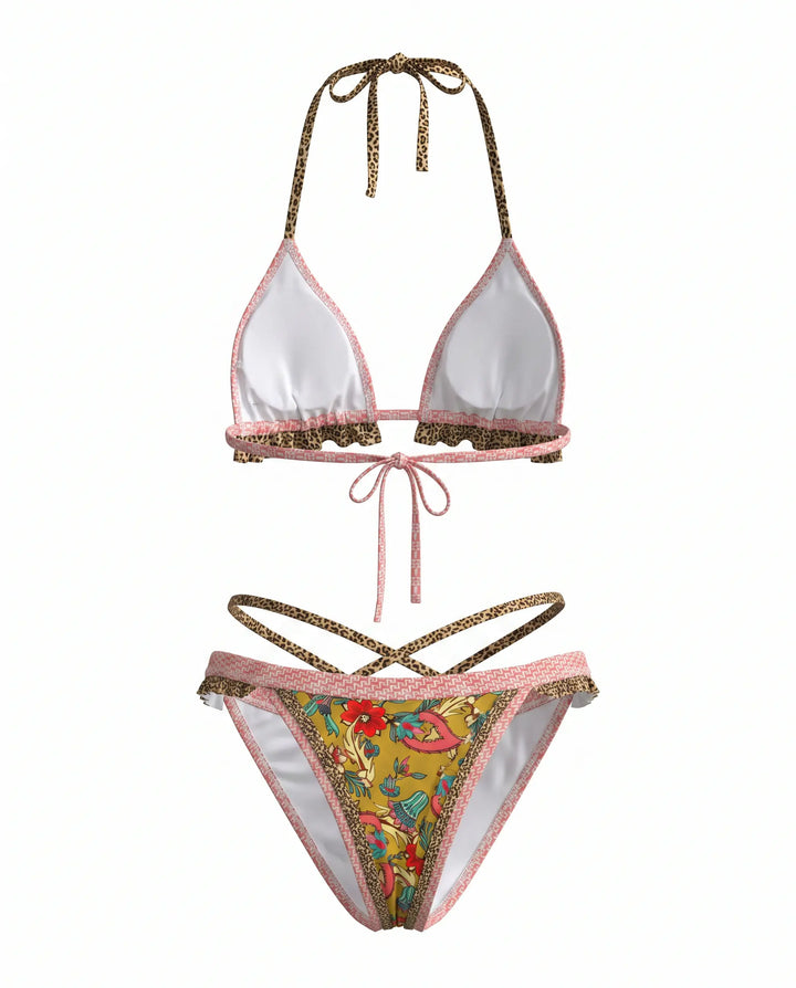 SOLACE  Floral Print Halter Tie Back Bikini Set 