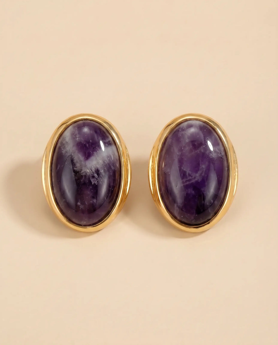 SOLACE  Gold Amethyst Oval Cabochon Stud Earrings 