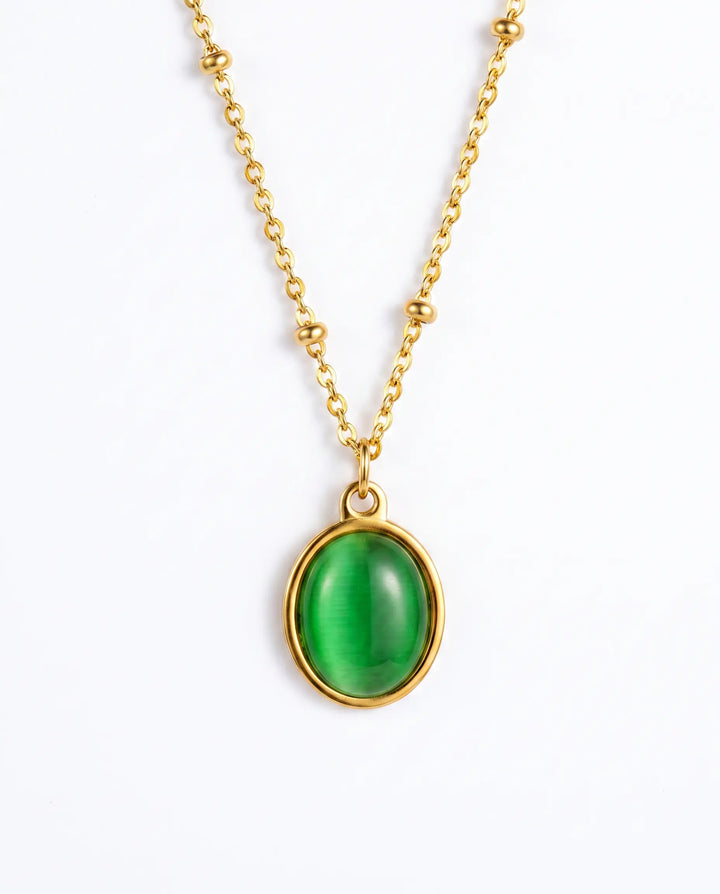 SOLACE  Gold Satellite Chain Green Cabochon Pendant Necklace 