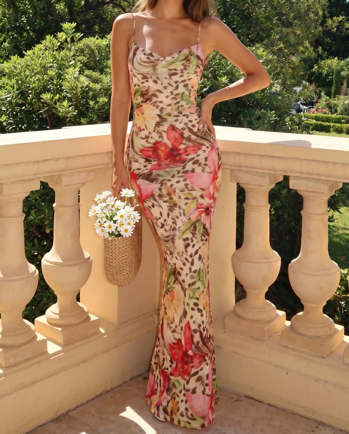 SOLACE  Multicolor Floral Print Spaghetti Strap Maxi Dress 